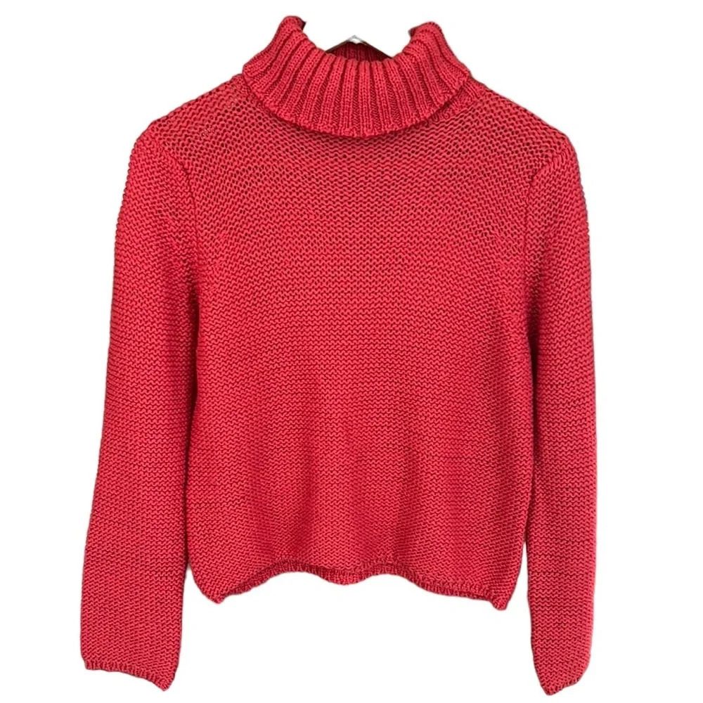 Guitare Spain Merino Wool Blend Coral Sweater. Loose Chunky Knit. Sz L
